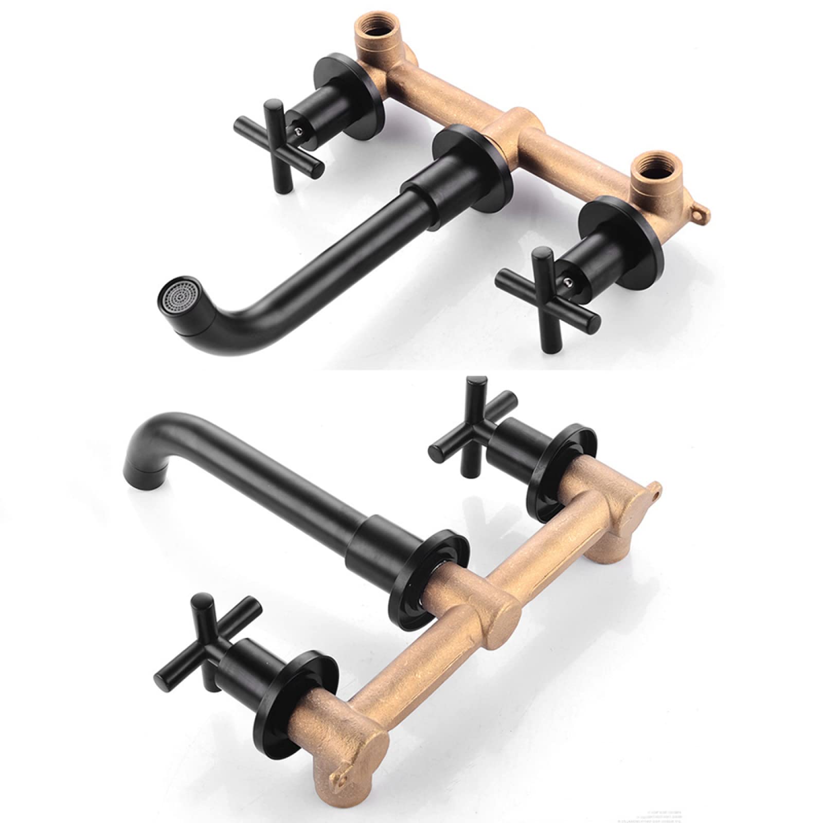 Grifo Lavabo Empotrado,Grifo de Pared para Lavabo Latón,Grifo de 2 Palanca Mezclador de Lavabo,Grifo Empotrado de Lavabo,Agua Fria y Caliente Disponible,Antiguo