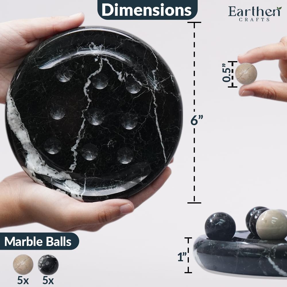 Mini Marble Tic Tac Toe Board Game 6" Black & Verona Balls, Handmade Classic Board Game for Family, Coffee Table, Desk, Indoor & Outdoor Decor, Birthday Gift