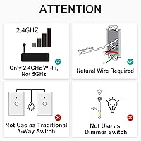Vista 3 de Interruptor de luz táctil inteligente WiFi, 2 cuadrillas, estándar de EE. UU., panel de vidrio templado, función de temporizador, un solo polo