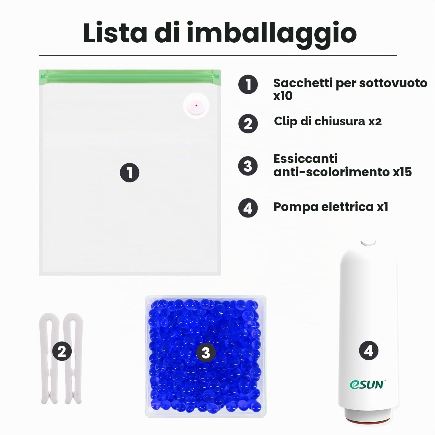 eSUN Upgrade Kit Sottovuoto, 10pz Stampante 3D Filamento Compressione Sottovuoto con pompa USB, riutilizzabile filamento a prova di umidità sacchetto sigillato sottovuoto