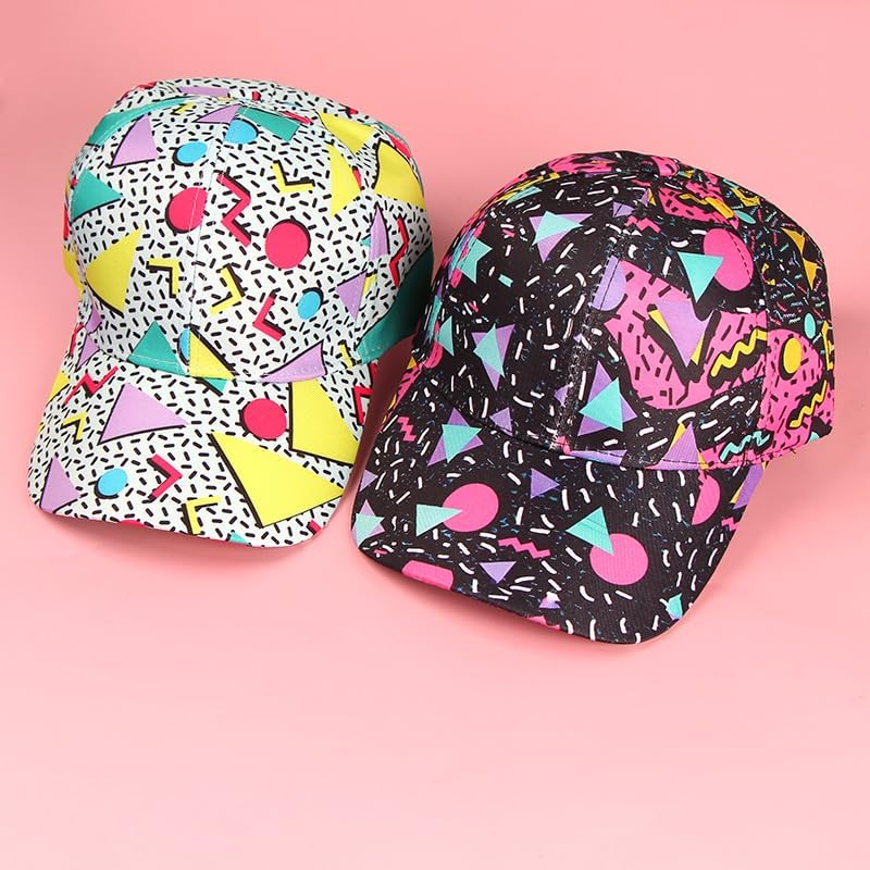 2 Pack Geometric Graphic Baseball Caps - Vintage 80s 90s Printed Unisex Adjustable Lightweight Sports Dad Hats Multi - Image 7