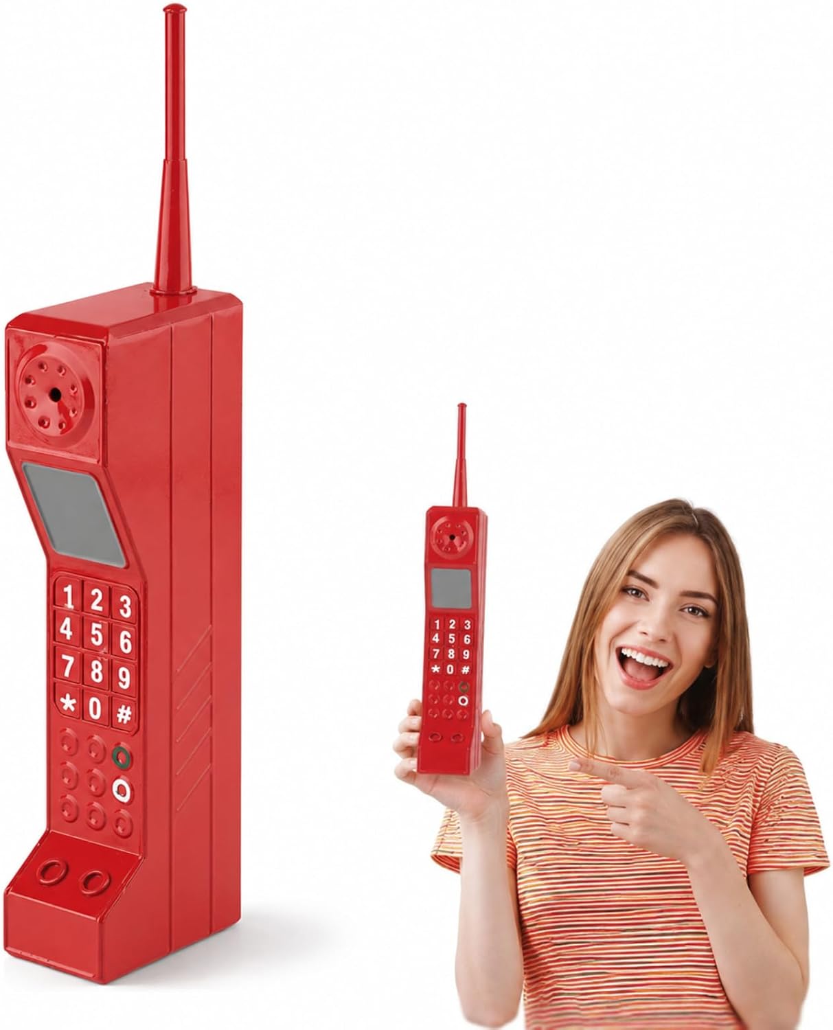 Retro Brick Cell Phone Ornament, Iron Hollow Vintage Mobile Phone Model Decor Sculpture, Desk Decoration Film Prop for Home Office Gift (Red)