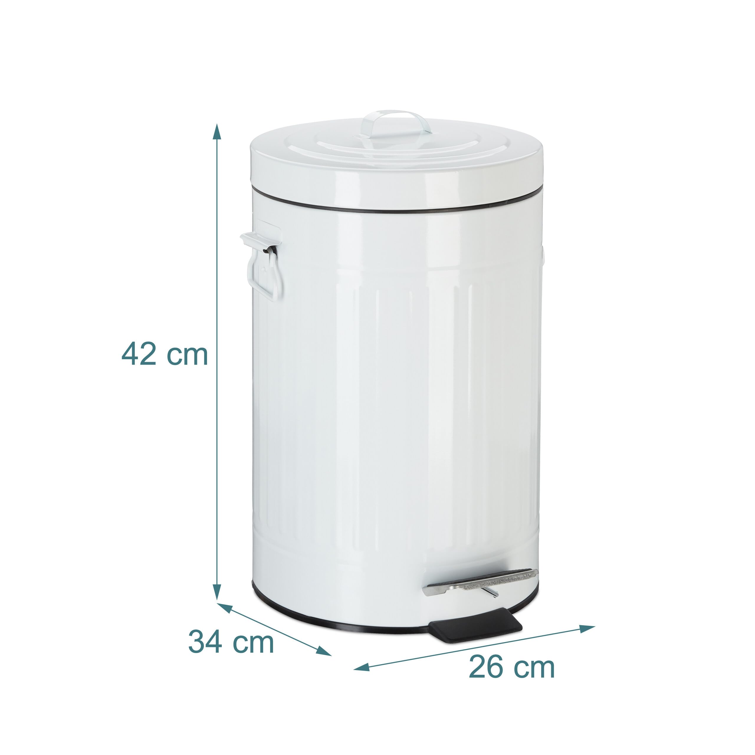 Relaxdays Papelera Cocina, Cubo Basura Baño con Pedal y Tapa, Bote Desechos WC, Estilo Vintage, Metal, 12 L, Blanco | Bote Desechos WC, Estilo Vintage, Metal, 12 L