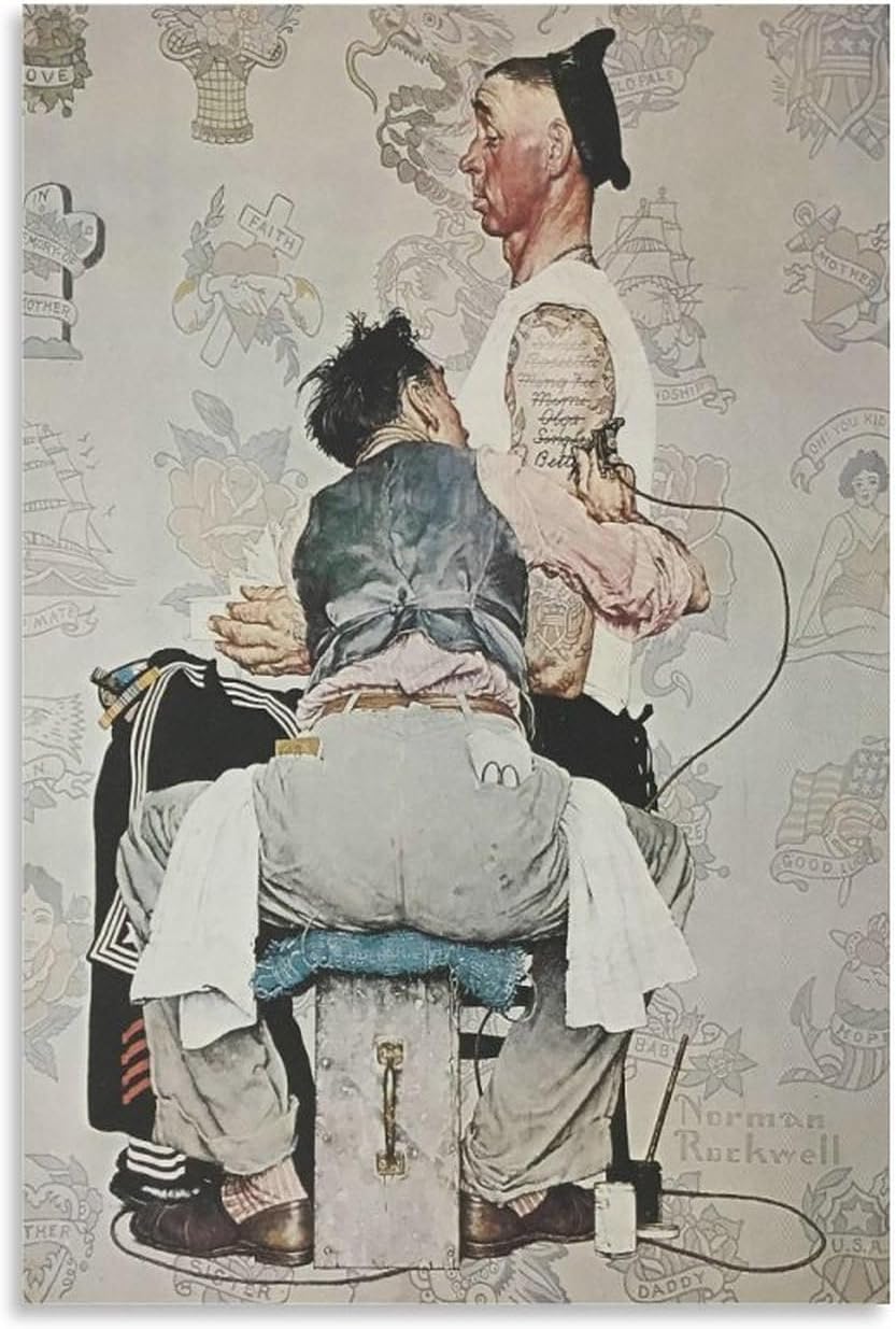 Rikin Liuff The Tattooist by Norman Rockwell Poster and Prints Vintage Wall Art Norman Rockwell Canvas Painting for Home Picture Decor 40x55cmx1 Frameless