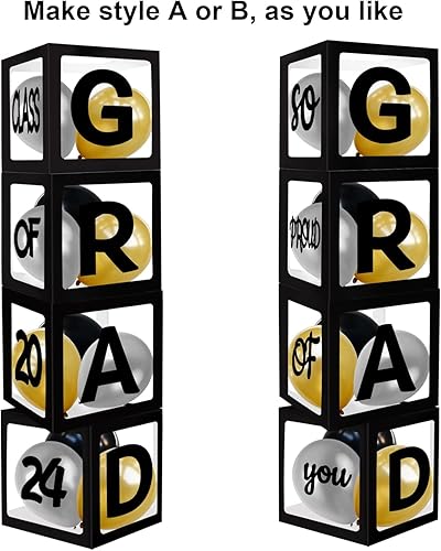 Miniatura 2 de Kit de caja de globos de graduación negra con letras "GRAD", So Proud of You" y "Class of 2025", suministros de decoración de fiesta de graduación,