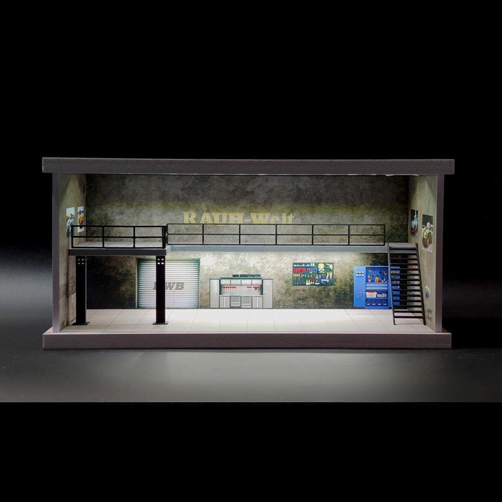 Oshhni 1/64 Diecast-Auto-Vitrine, Modellauto-Displaybox, Fahrzeug-Schaukasten, Fotorequisiten, Tischdekoration mit Beleuchtung, Miniaturszene, Style B