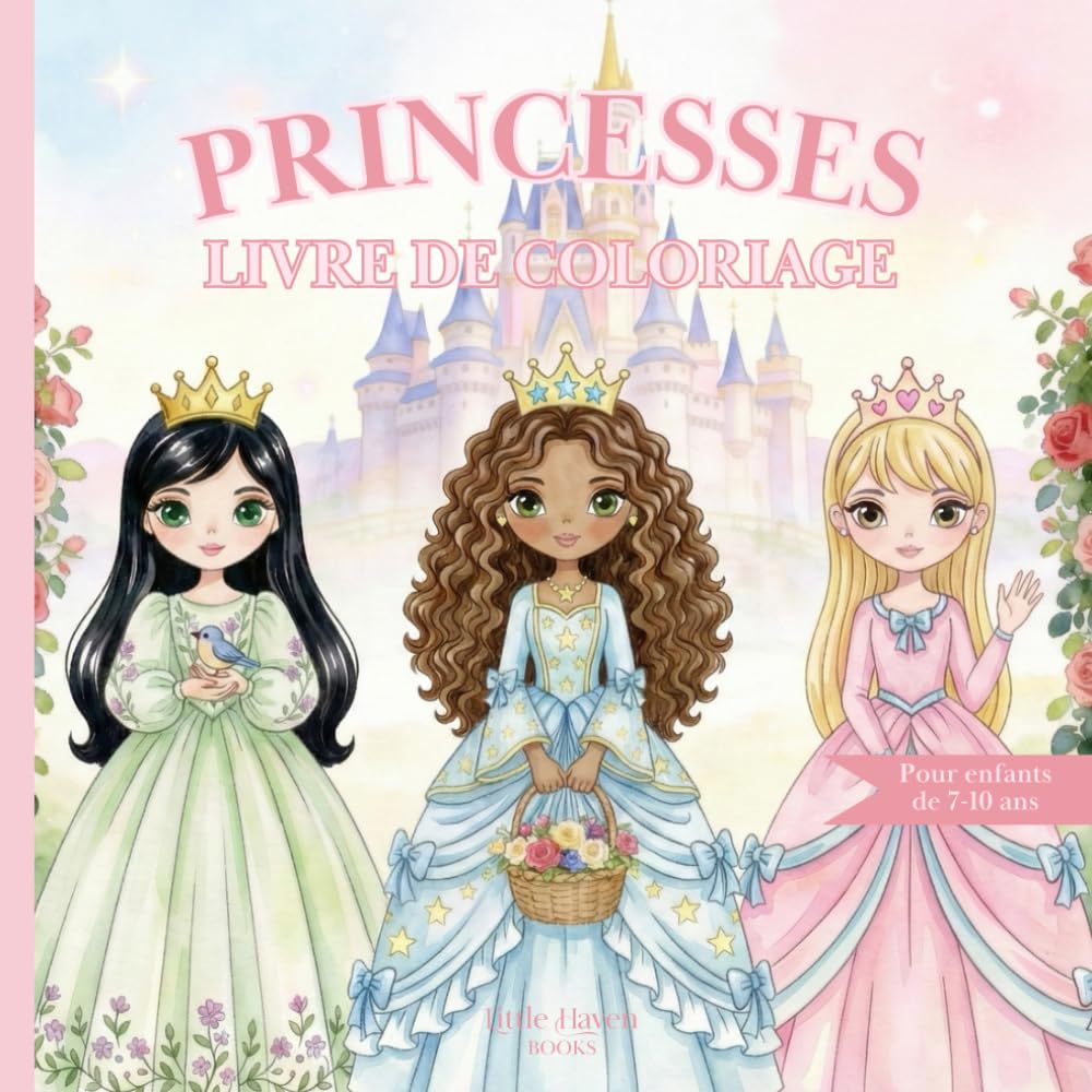 Princesses à colorier : Livre de coloriage de princesses pour filles de 7 à 11 ans