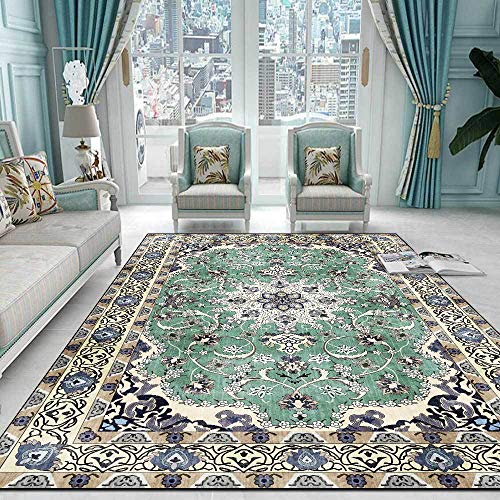Tapis traditionnel vert résistant aux taches et lavable en machine - 2