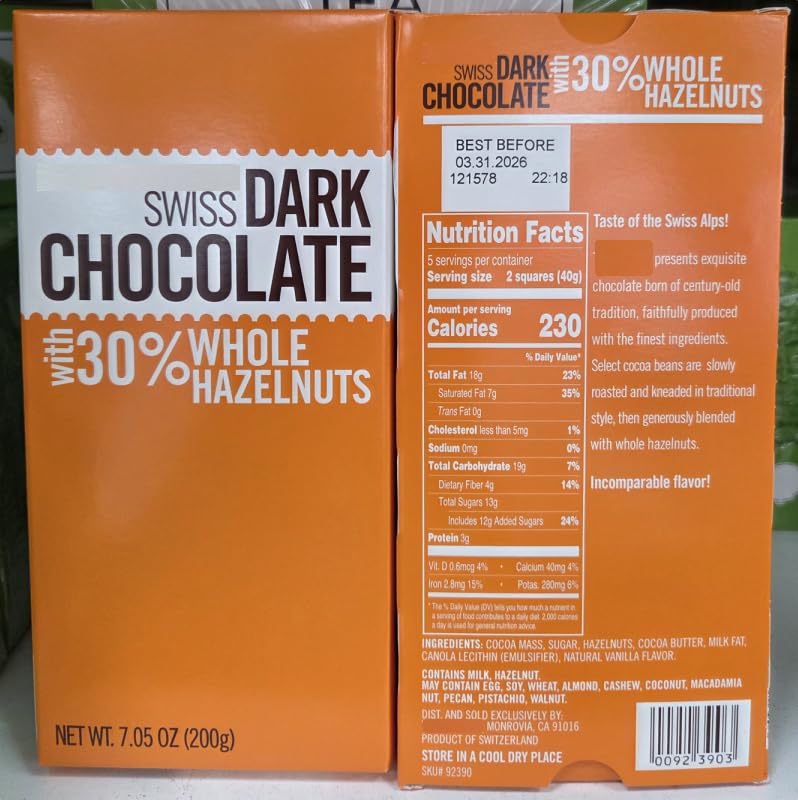 Amazon.com : Trader Joe Swiss Dark Chocolate with 30% Whole