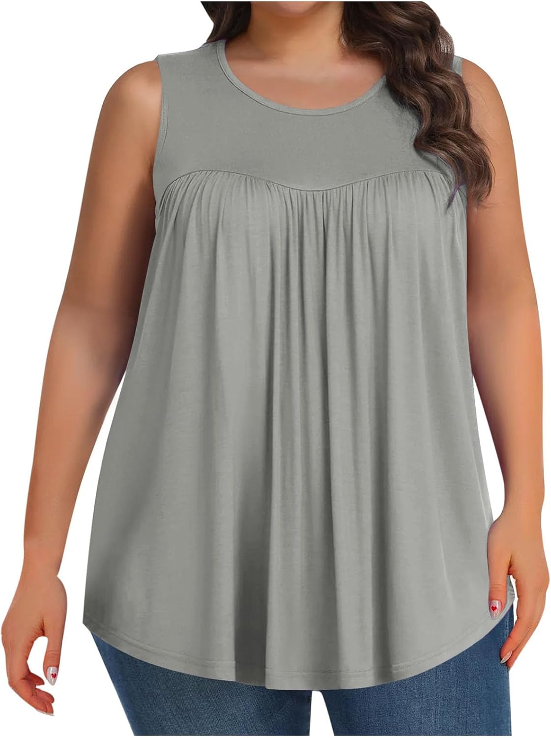 Plus Size Tank Tops for Women Ruched Sleeveless Shirts Oversized Flowy Hem Tunic Shirt Casual Pure Lounge Tanks