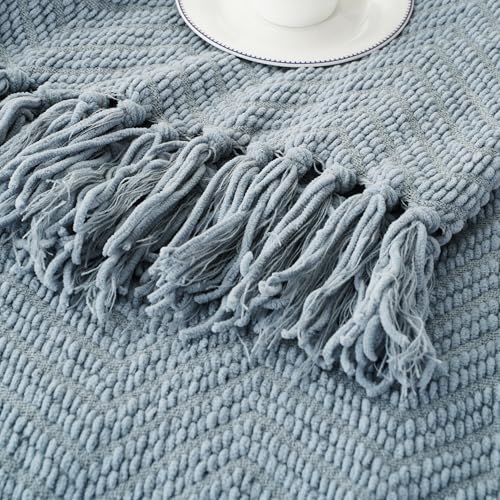 Image of BATTILO HOME Blue Grey Throw Blanket for Couch, Knit Throw Blanket, 50 inchx60 inch