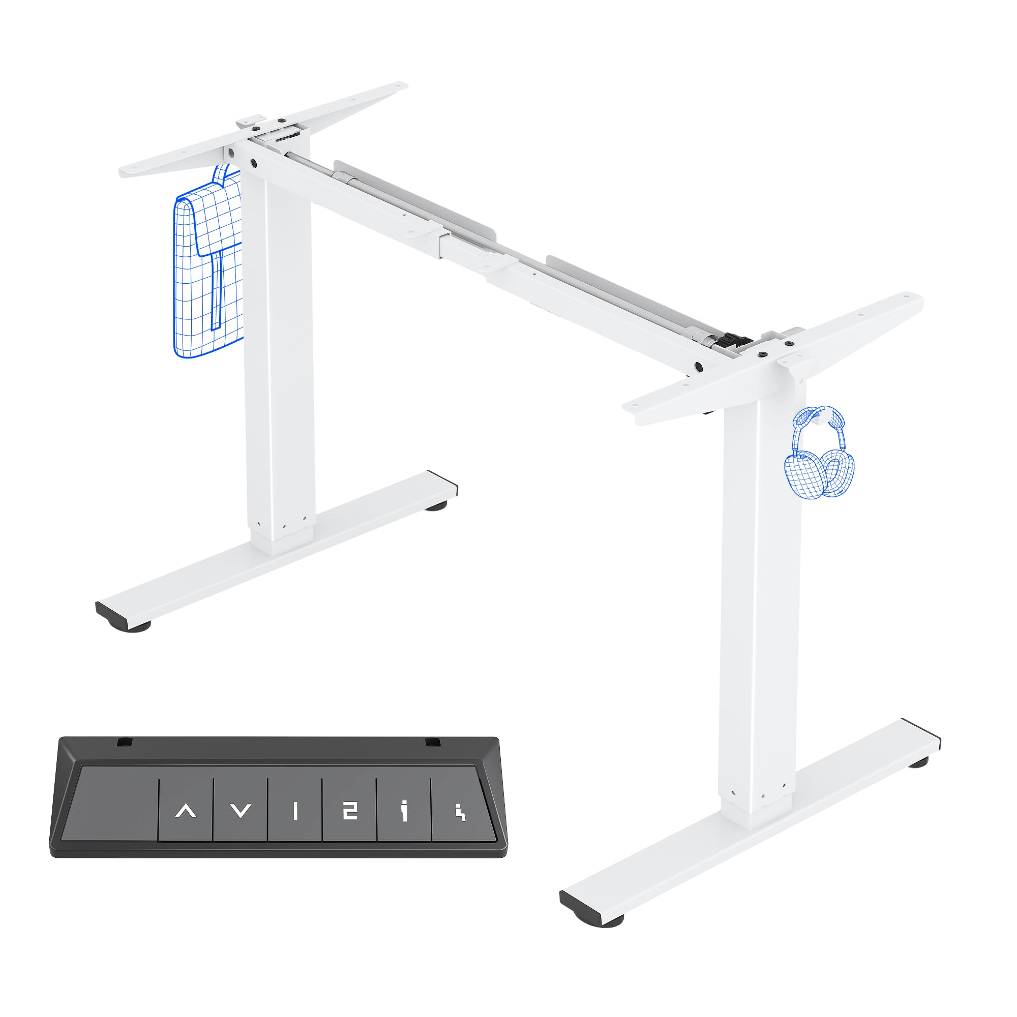 Basic Electric Height Adjustable Standing Desk - 2 Tier Steel Frame with Powerful Motor Button, Up and Down, White