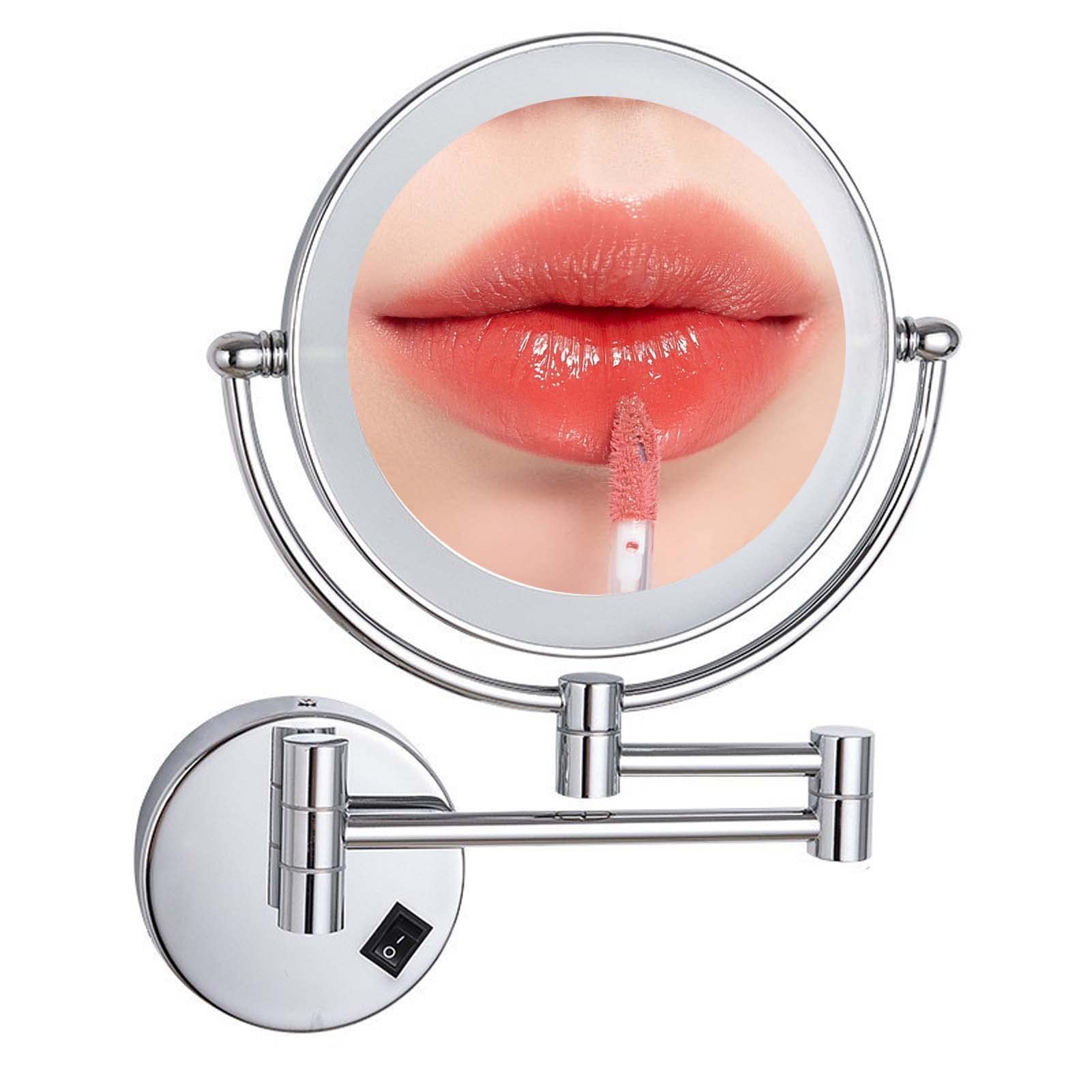 YSUEFIJO Espejo de Maquillaje Iluminado, Espejo para Tocador Baño, Espejo de Aumento para Bano, Giratorio y Ajustable 360°, Espejo Cosmético para Hombre y Mujer