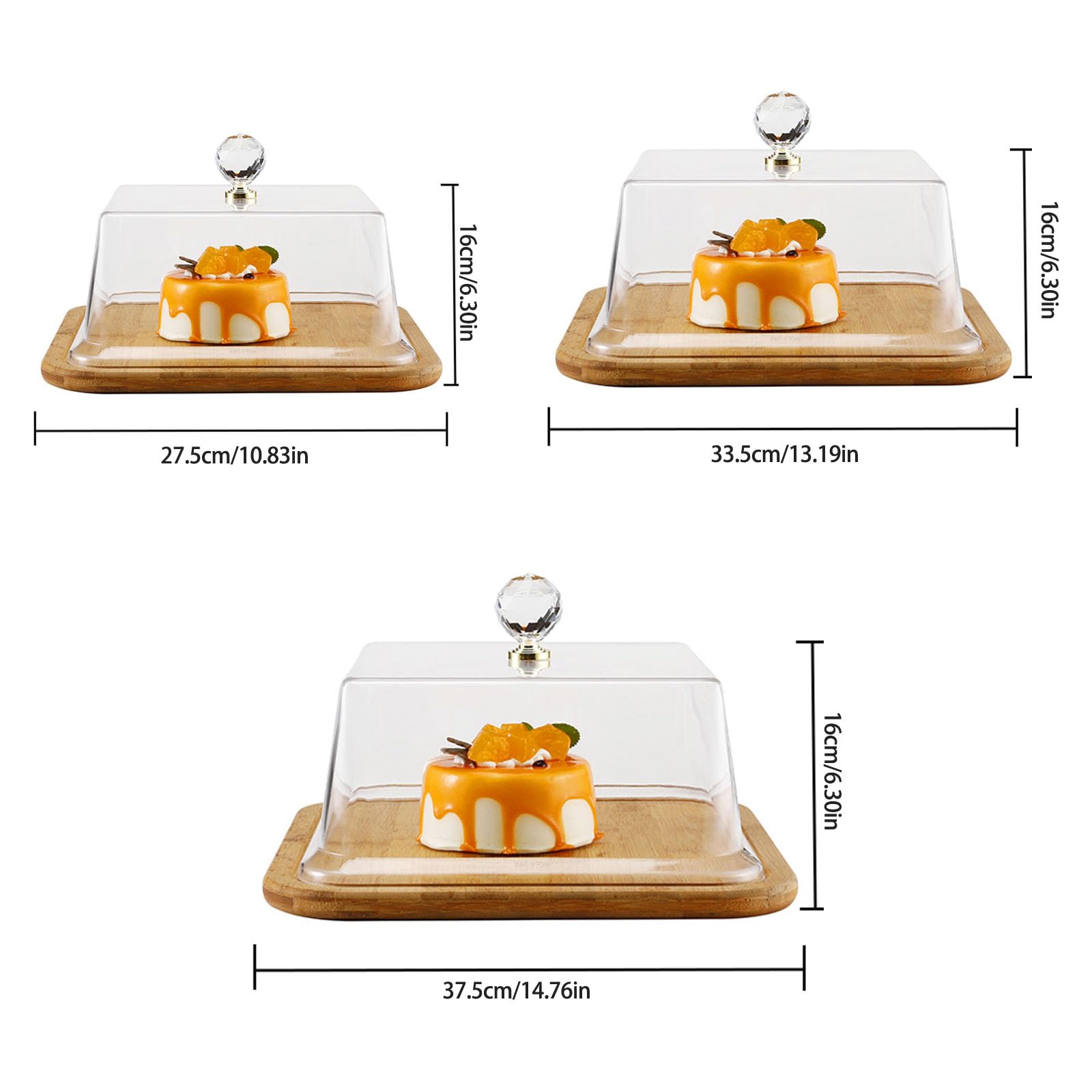 ERICAT Piatto for torta in legno da 2 pezzi con espositore for torta quadrato a cupola con coperchio in acrilico for festa di matrimonio/73