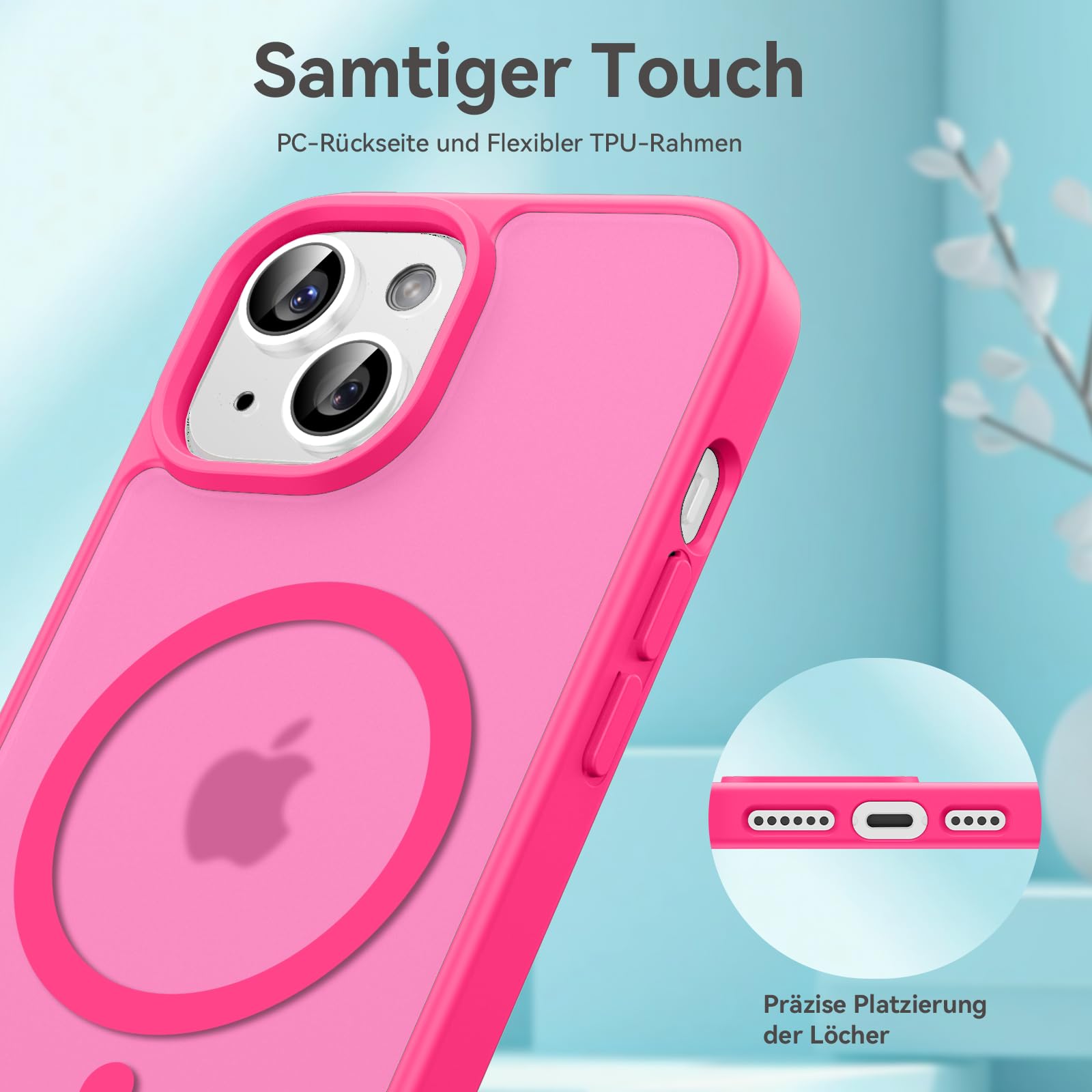 Opkiegrn Cover Magnetica iPhone 13/14 / 15 / 16e, Compatibile con MagSafe, Protezione Antiurto di Livello Militare, Custodia Traslucida Acrilico Posteriore Protettiva Sottile Case, Rosa