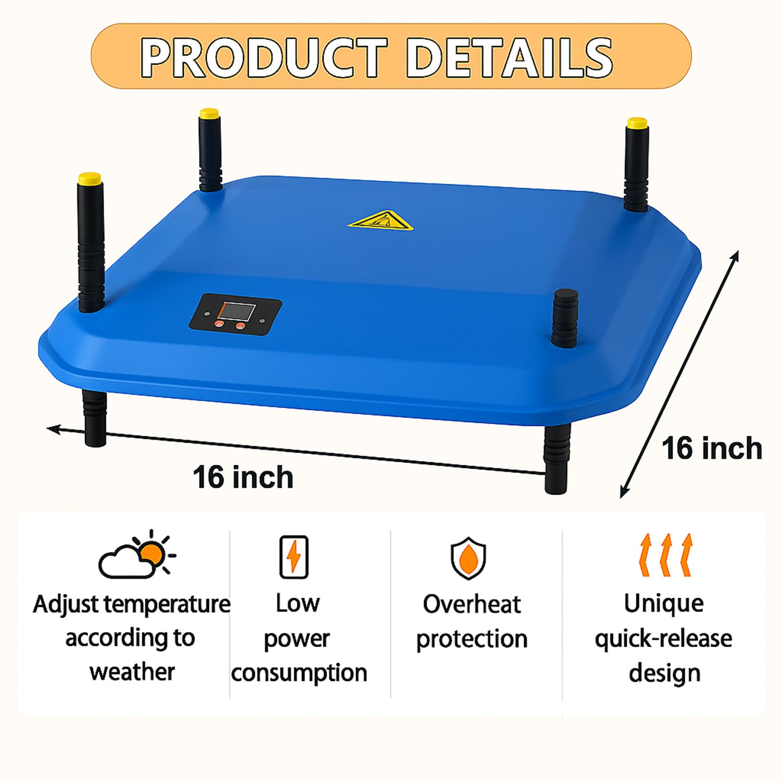 Placa calefactora ajustable de 16 x 16 pulgadas para pollitos, proporciona calor constante y eficiente. Seguro, ahorro de energía, fácil de montar y limpiar. Perfecto para la cría de pollos (azul)