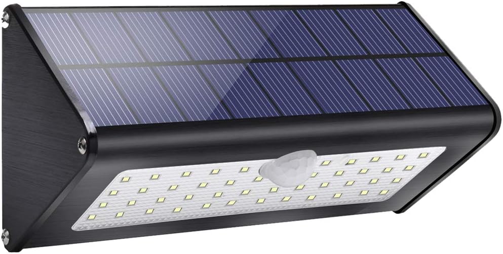 1100lm Solar Lights Outdoor 4500mAh Black Aluminum Alloy 120° Infrared Motion Sensor Waterproof IP65 Security Light Solar, 4 Mode, for Fence,Garage,Stairway,Gate,Porch,Patio-Warm White