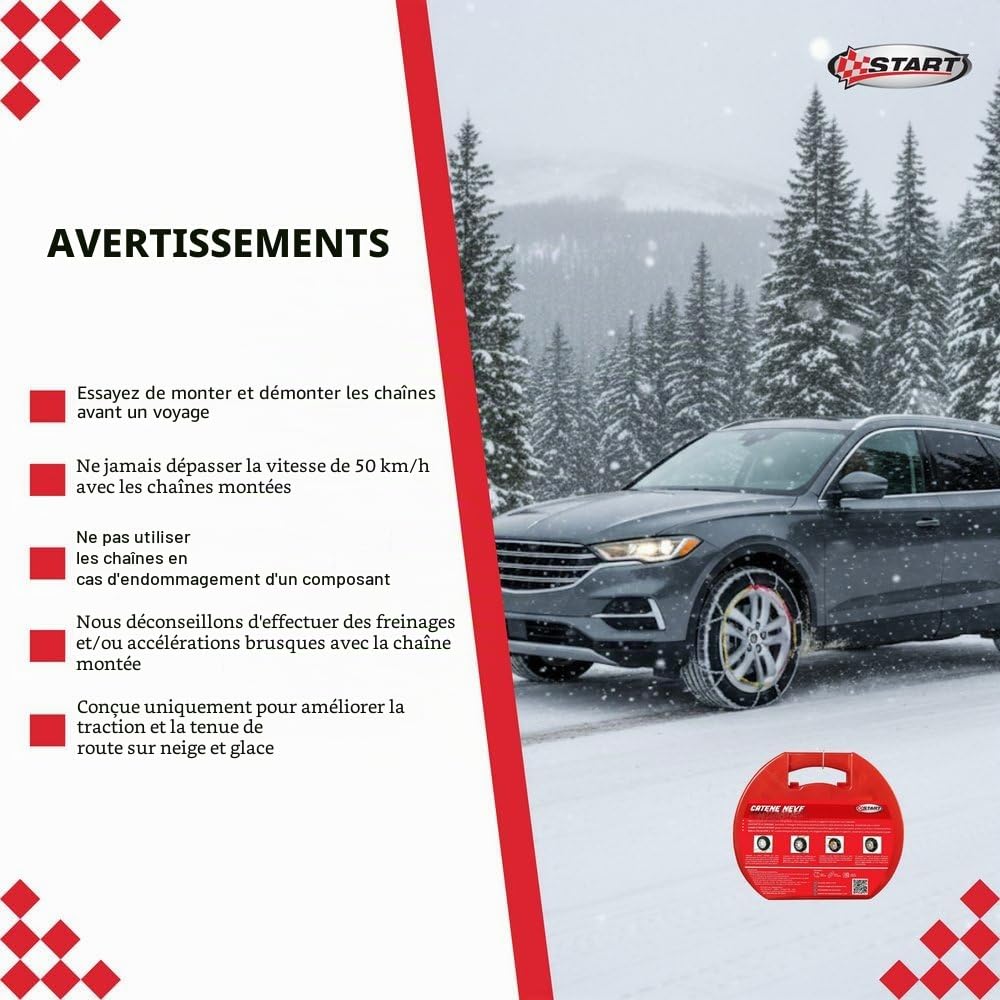 Jeu de 2 pièces chaînes à neige voiture - 9 mm - groupe 100