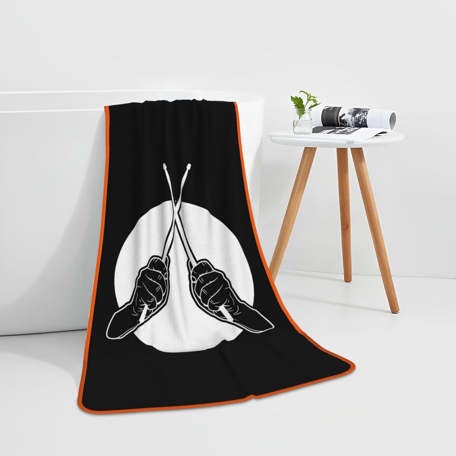 Drumsticks Drummer Bath Towel - Quick Drying - Microfiber Coral Velvet Highly Absorbent Towels - Use as Bath Fitness, Bathroom, Shower, Sports, Yoga Towel (White)