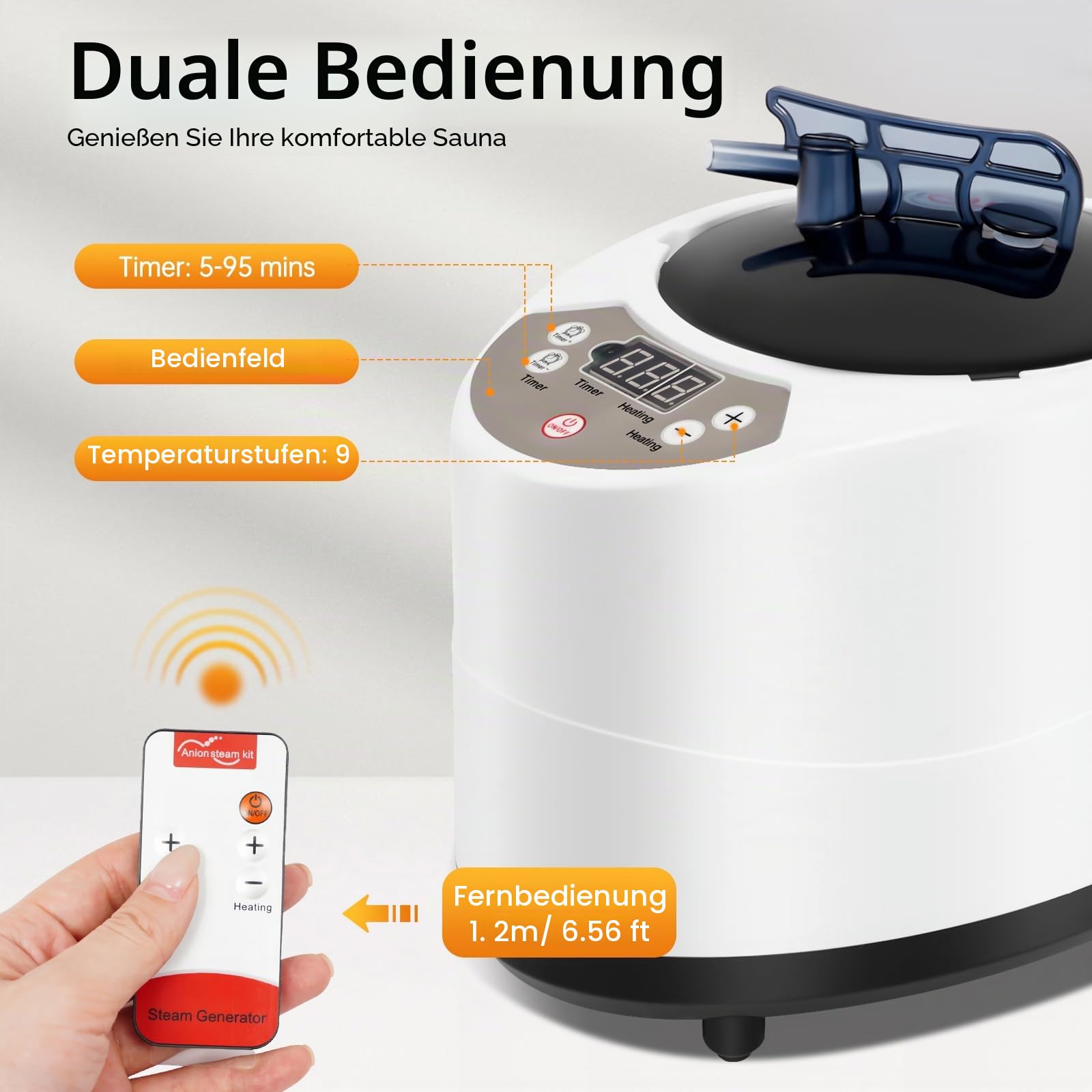 Sauna Dampferzeuger, Dampfsauna Saunadampfer, Sauna Dampferzeuger mit Fernbedienung, 1000W 3L Dampfsauna Kit, Begasungsdampfmaschine Körperentgiftung, Tragbarer Saunadampfer, für Dusch Home Bath Spa