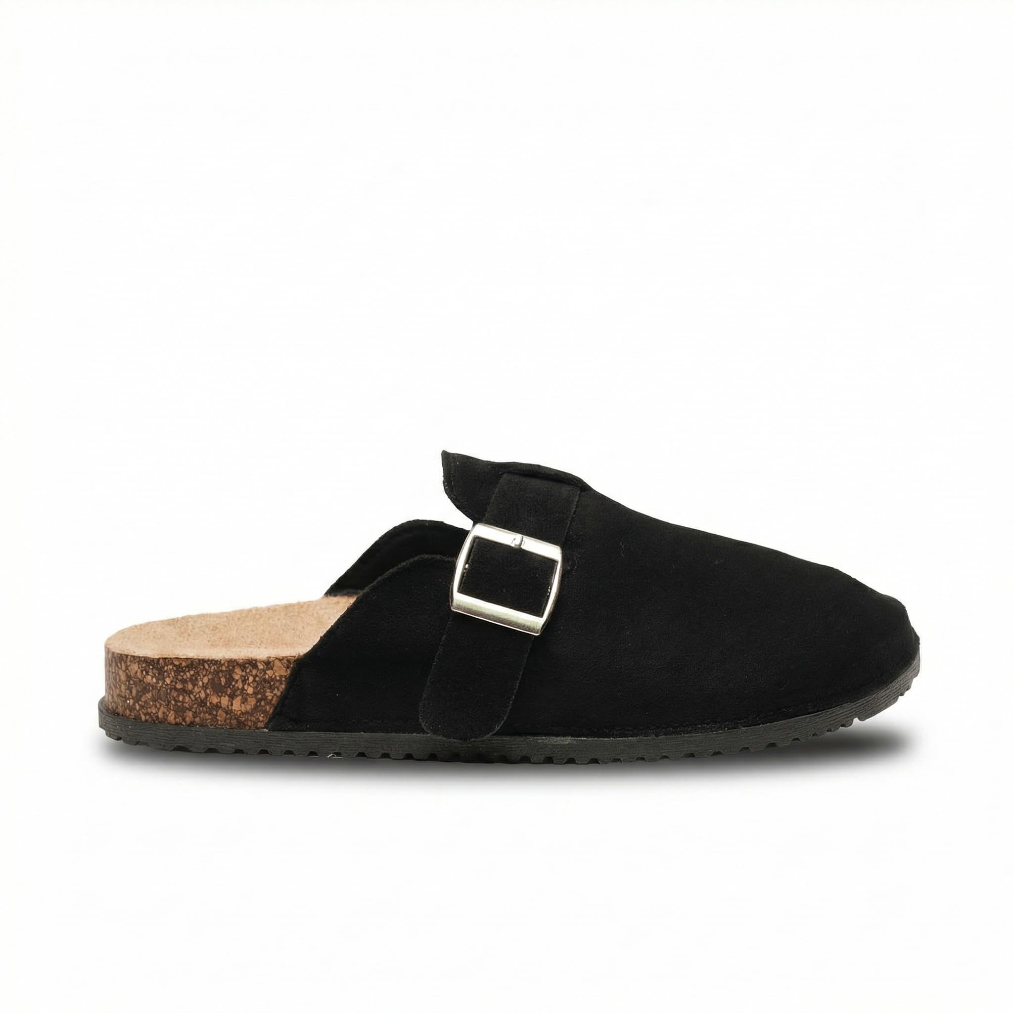 GLAMORA Zuecos Mujer Cerrados con Hebilla Ajustable, Ante, Planos, Cómodos, Casual, Plantilla Anatómica de Corcho, Suela Antideslizante, Sin Cordones