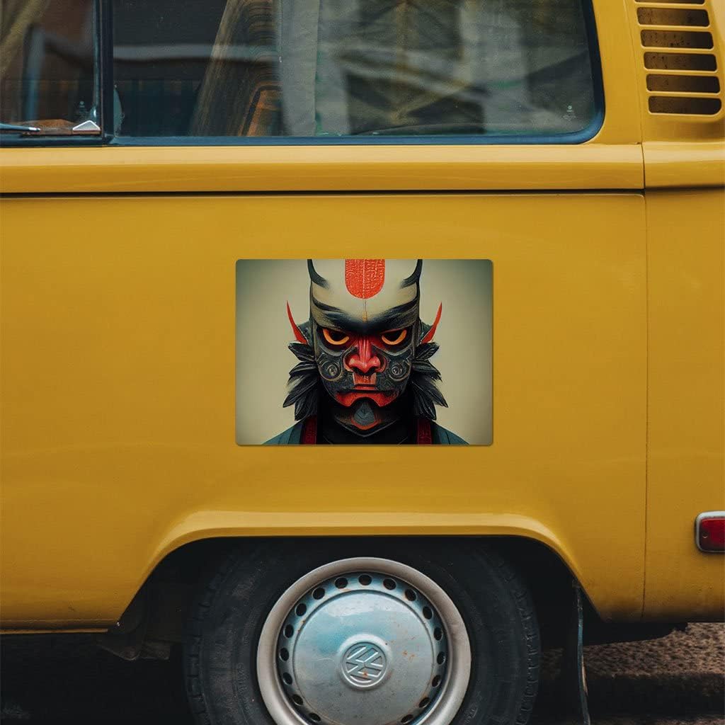 Japanese Hannya Oni Warrior Car Magnet 2 PCS - Oni Demon Car Magnet - Printed Sticker