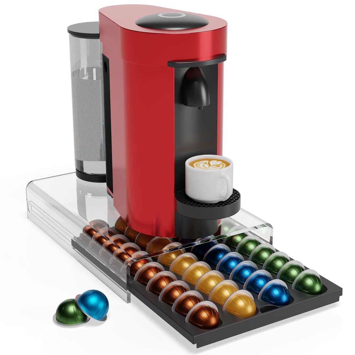 Coffee Pod Holder Drawers Compatible with Nespresso Vertuo 40 Pods Installation-Free Coffee Pod Storage Acrylic Transparent Coffee Capsule Organizer Smooth Pull-Out Design Coffee Machine Stand