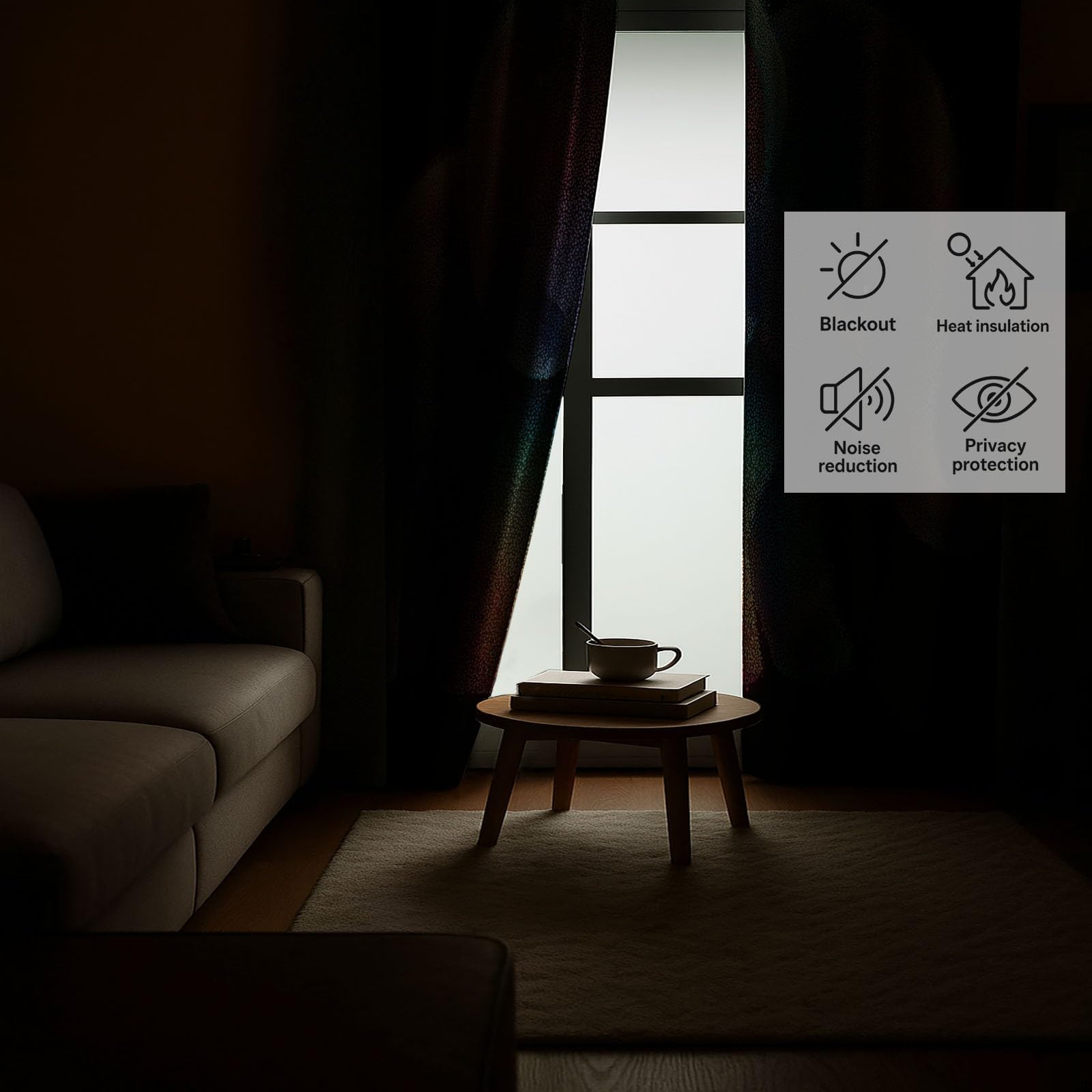 Genérico Cortinas de Ventana con Estampado de Lindo Dibujo Animado Arcoíris Elefante Bebé, 2 Piezas Negro Cortina Opacas con Ojales para Sala de Estar y Dormitorio - 140 x 260 cm (An x Al)