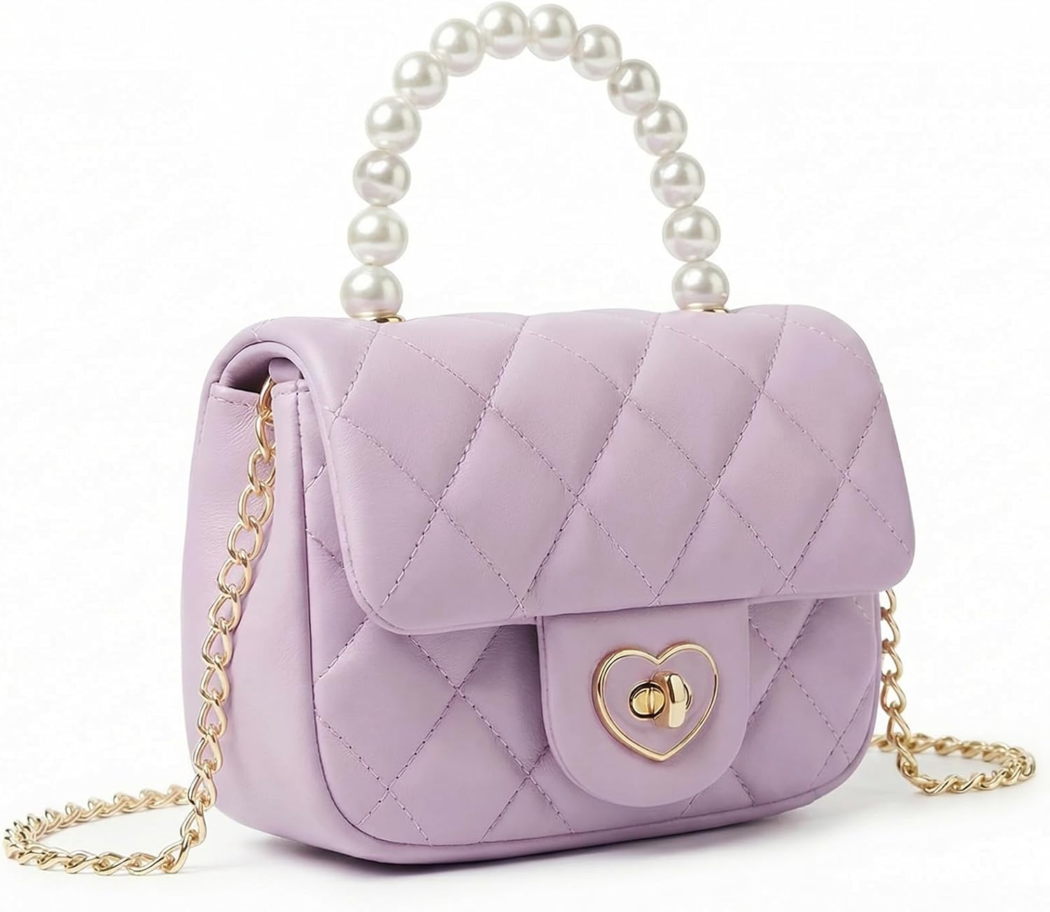 Handbag for Girl Kids Purse Princess Pearl Handle Crossbody Bag Girls Shoulder Bag with Heart Lock Fits Phone | Heart Lock