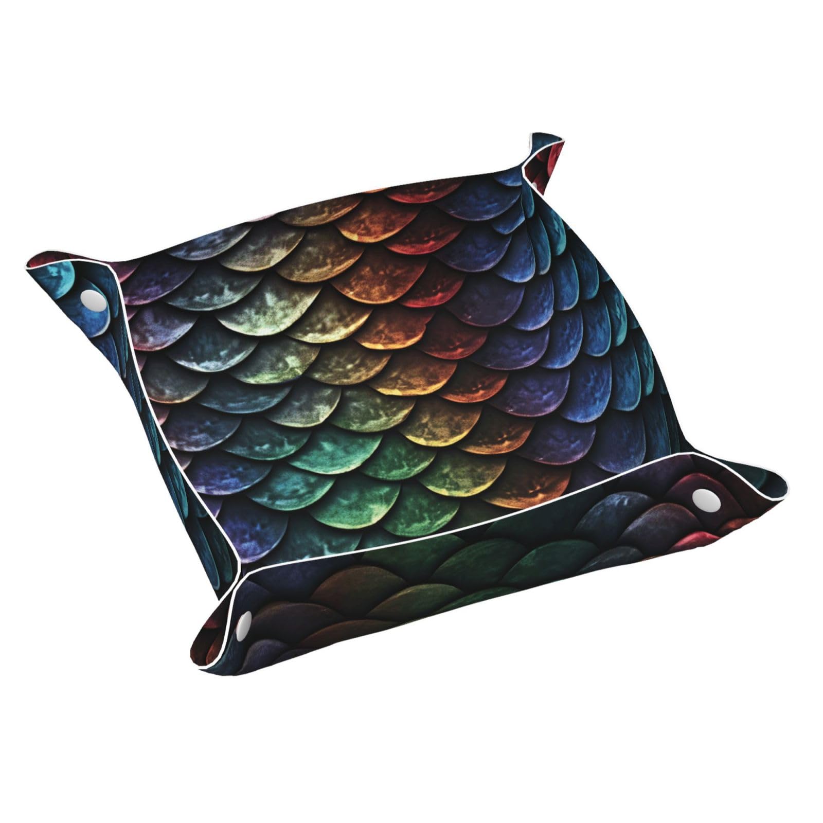 Small Valet Tray Desktop Storage Organizer, Pu Leather Catchall Bedside Vanity Tray Dragon Scale Nightstand Caddy Holder for Remote Controller, Keys, Phone, Wallet, Coin, Jewelry 7.9x1.6 Inch