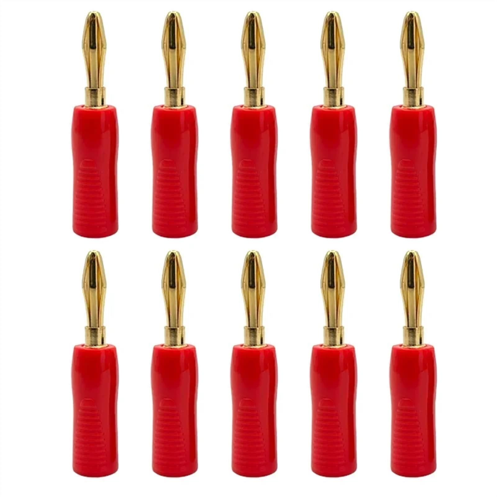 10 pièces 4mm fiches Banane plaqué Or Coque antidérapante câble de Haut-Parleur Musical Broche de Fil connecteurs de fiche Banane(10 Red)