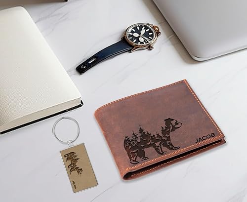 Miniatura 2 de Personalized Grizzly Bear Leather Wallet, Customized Wallet Name for Men, The Perfect Valentines Day Gift for Men, Husband Gifts, Mom to Son Gifts