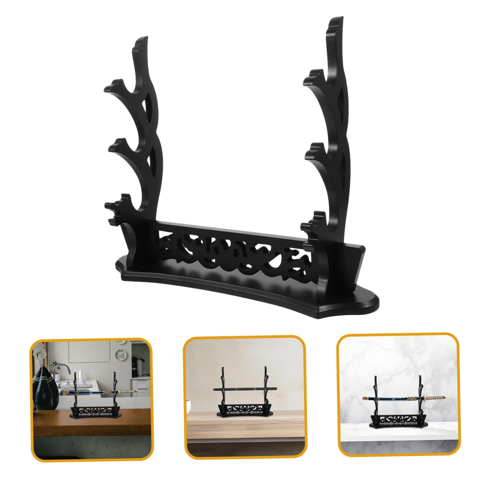 LIOOBO Wooden Sword Display Stand Dragon Shape Multi-layer Holder for and Flutes Home Decor