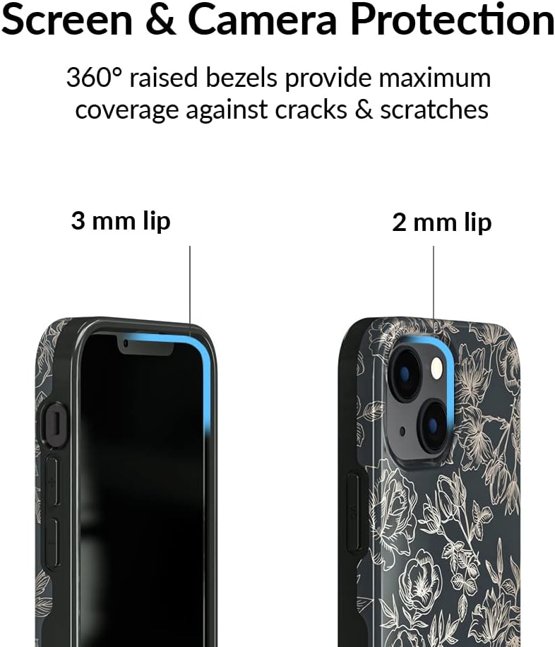 VELVET CAVIAR for iPhone 13 Case Floral - Compatible with MagSafe - 10ft Drop Tested - Grey, Rose Gold Flowers