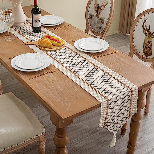 Mayler Yee Table Runner, Boho Style with Tassels, Cotton & Linen, Farmhouse Home Decor for Living Room Dresser Scarfs (12x48Inch, Black & Beige) by Mayler Yee - Image 5