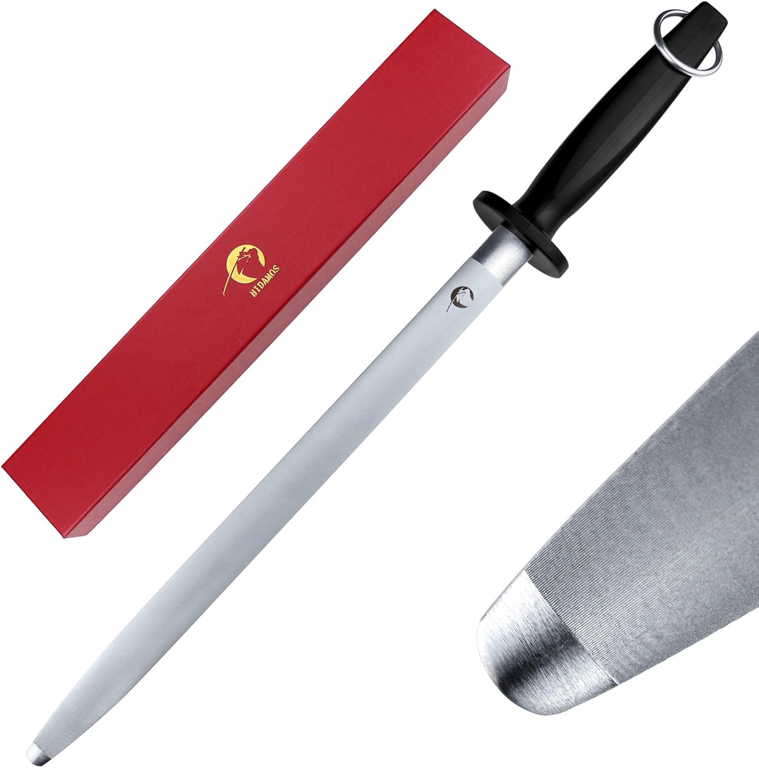 Honing Steel Knife Sharpener Steel Flat 12 IN Sharpening Rod for Kitchen Knives Carbon Steel Honing Rod Dark Flat 12-IN