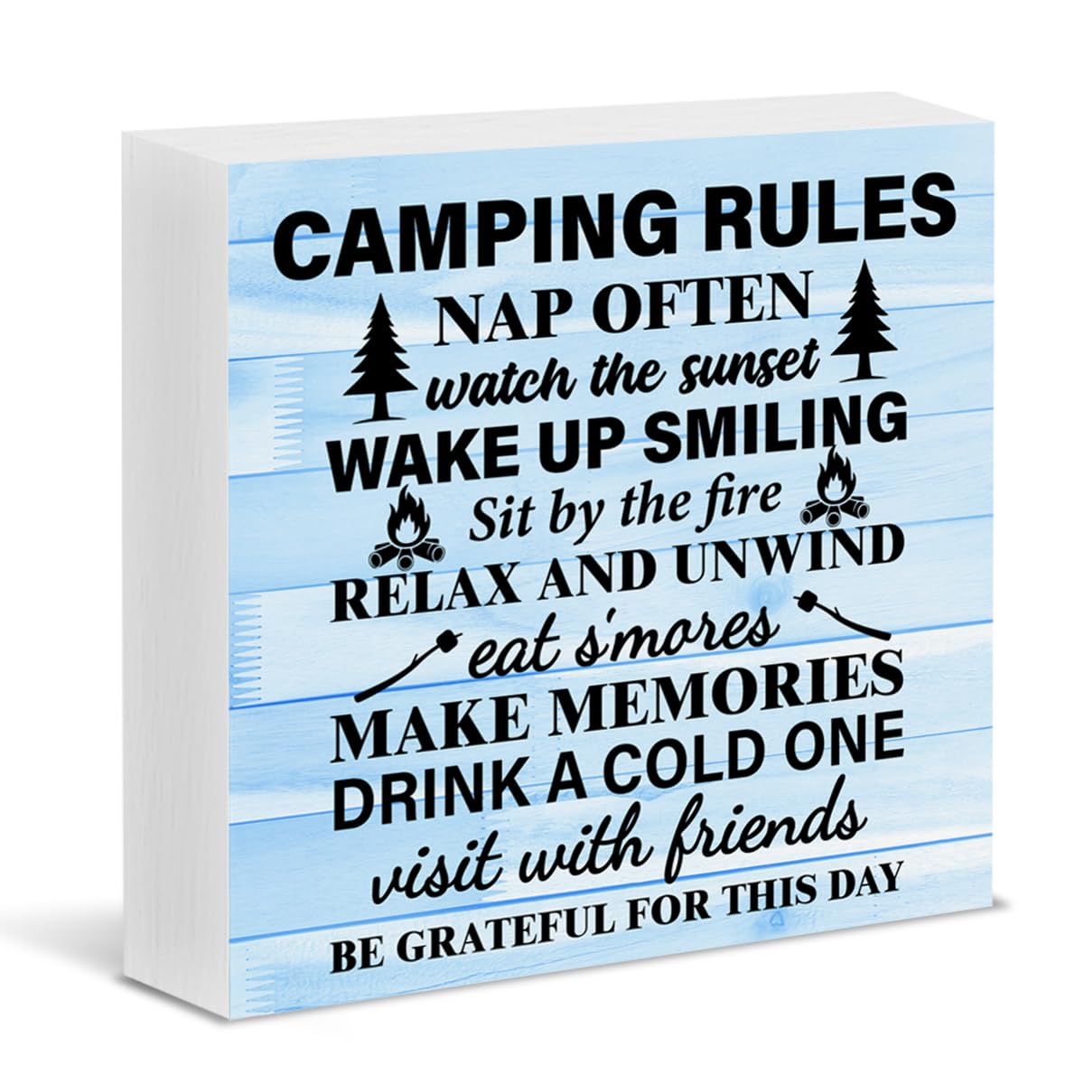 Camping Sign Decor for Camper, Camp Wooden Box Sign Camping Rules Wood Block Sign Camper RV Decorations for Inside