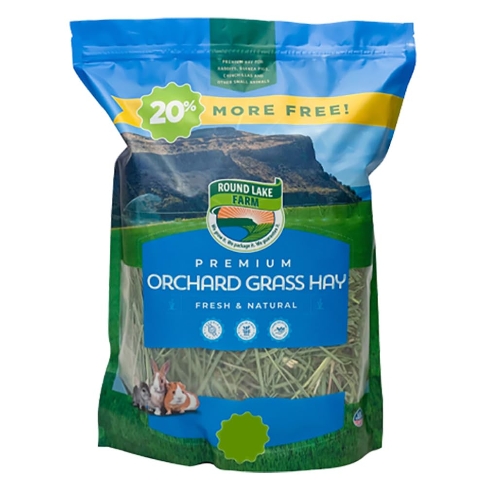 Round Lake Farm Timothy Hay and Orchard Grass for Guinea Pigs, Rabbits, Chinchillas, Premium Quality and Excellent Source of Fiber, No Additives or Preservatives (Orchard Grass 48oz)