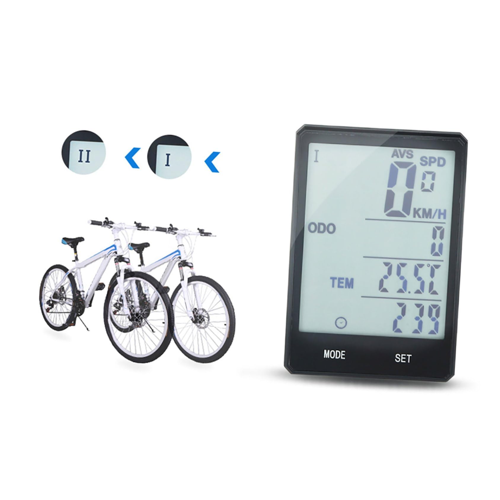 Tachimetro Bici Wireless Retroilluminazione per Bicicletta Nero | Display Inglese, Contachilometri e Guida, Batteria 2032, Uso Quotidiano e Salita