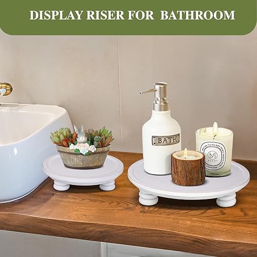 Miniatura 5 de 2 elevadores de madera para exhibición, decoración de bandeja de madera redonda, decoración de pedestal de granja para interiores, soporte de