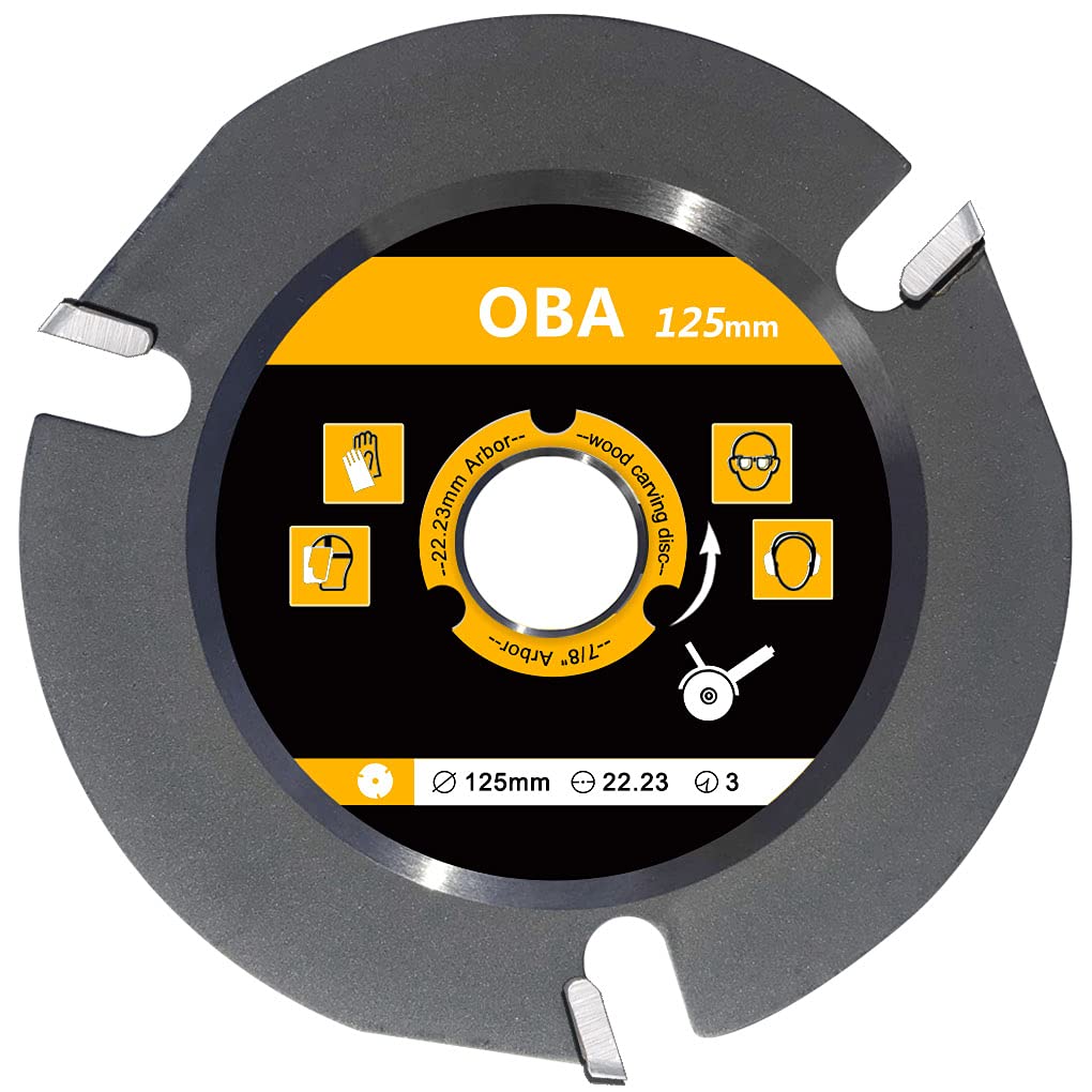 OBA Grinder Wood Carving Disc 5 Inch, Circular Saw Blades for Angle Grinder Woodcarving Saw Blade 7/8" Arbor with 3 Tungsten Teeth (125 mm)