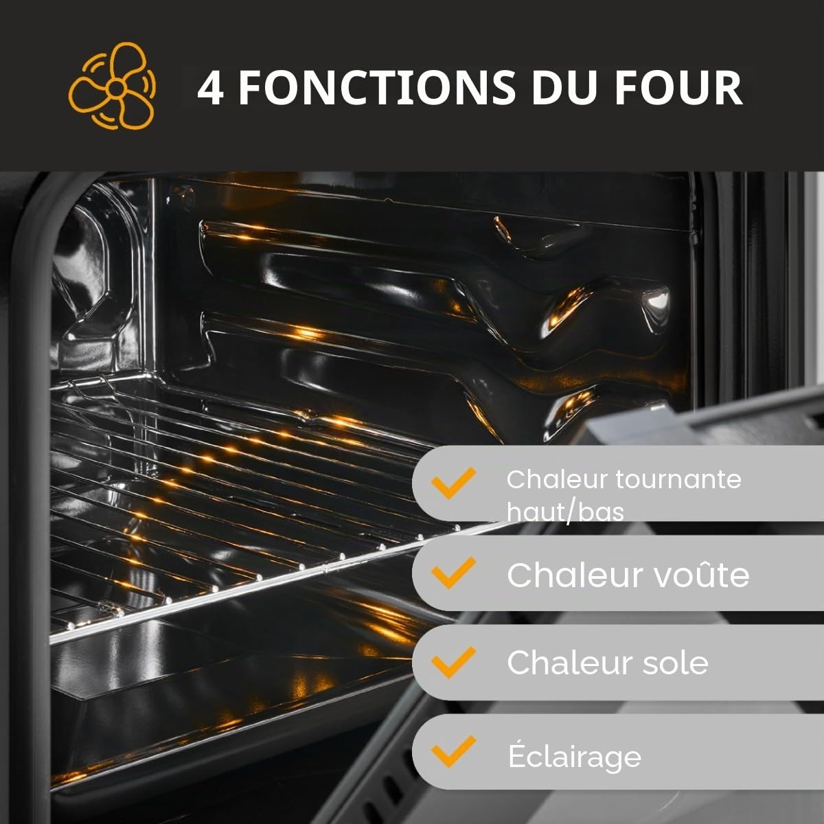 Boman, Cuisinière Electrique 4 plaques et four de 48L, Largeur 50 cm, cuisine avec plaque couvre-feu, allumage manuel, 4 foyers avec commandes, Energie A