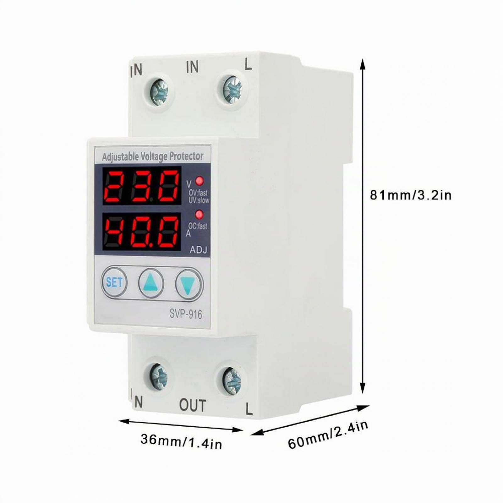 Jadeshay Stabilizzatore di Tensione,Dispositivo di Protezione da Sovratensione Sottotensione Regolabile Monofase Protezione Sovracorrente Relè di Ripristino Automatico con Display LCD AC230V 63A