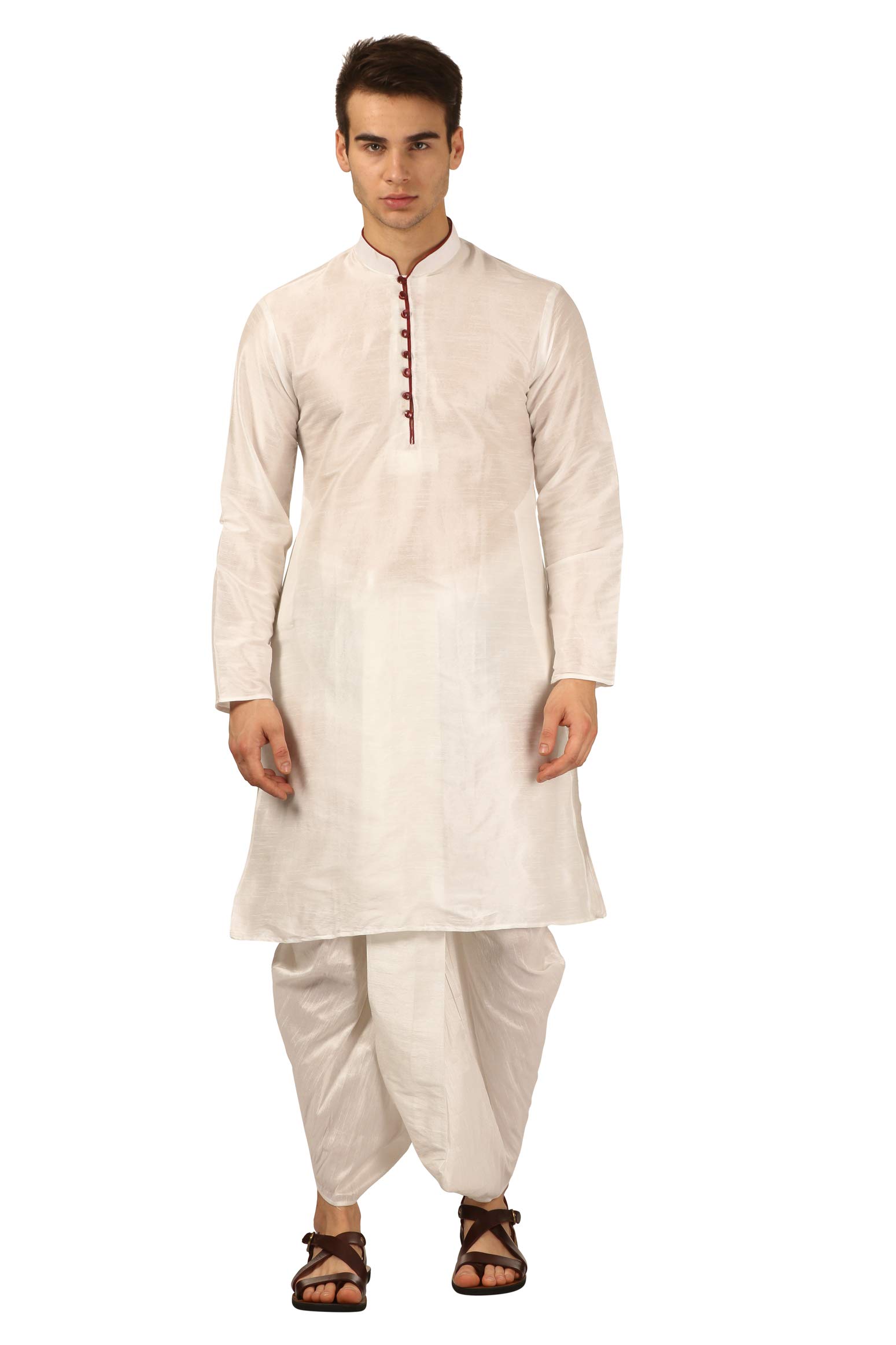 royal kurta Men's Cotton Silk Dhoti Kurta (White)-picture-29