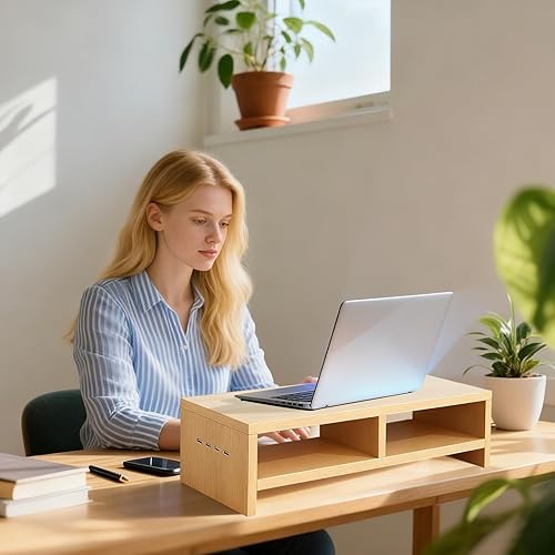 Miniatura 2 de Monitor Stand, with Sleek Modern Design, 50x20x13cm, Monitor Stand Riser, Wireless Charging Desk Organizer, Ergonomic Height, for Multitasking and