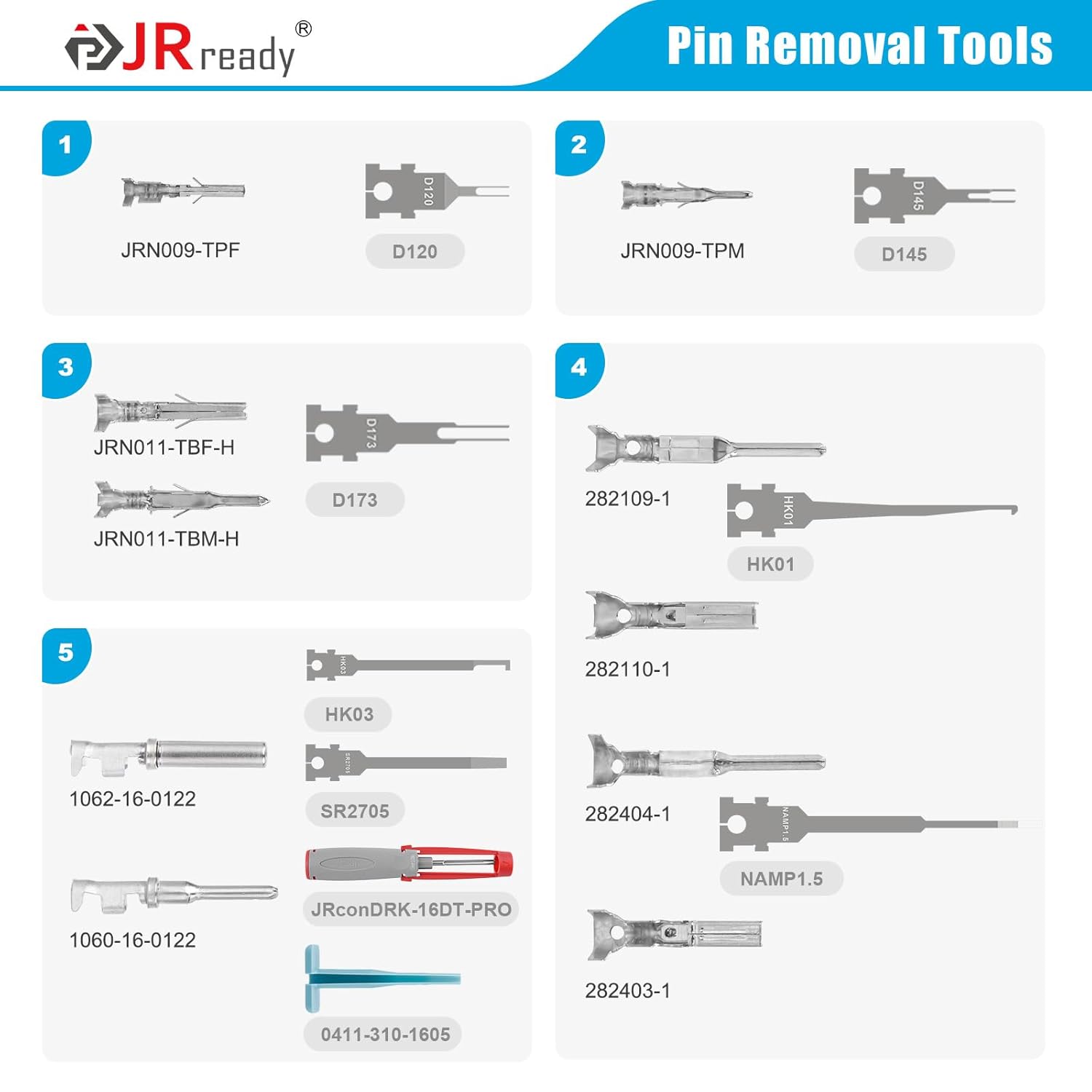 JRready ST6530 441Pcs Pins Terminals Pin Extractor Tool Micro-fit Mini-fit Jr Superseal 1.5 Deutch 16# Wire Crimp Contact Connector Electrical Automotive Male and Female Contacts with Pin Removal Tool
