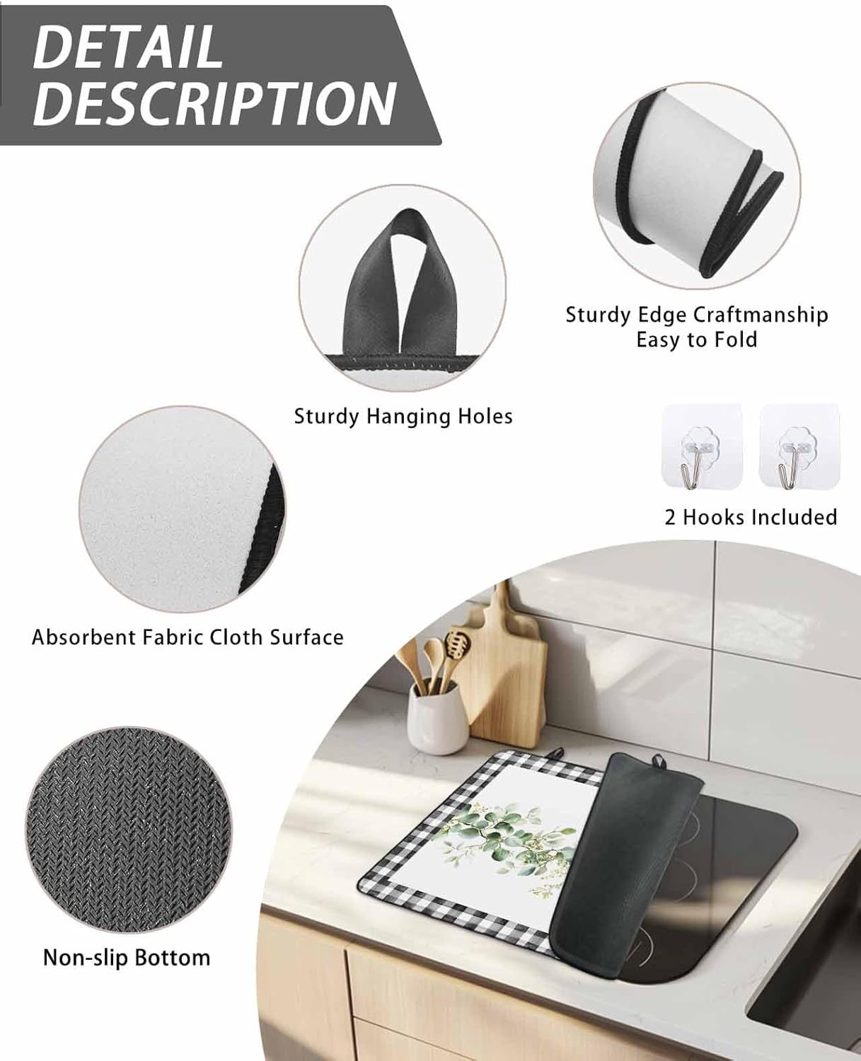 Stove Cover for Electric Stove 24x21 Inch Spring Eucalyptus Leaves Stove Top Cover Black White Buffalo Check Glass Cooktop Covers Anti-Slip & Heat Resistant Countertop Protector Home Decor
