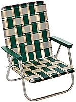 Vista 6 de Lawn Chair USA - Silla de tejido de cinchas (silla para playa con respaldo alto, patrón Isla Marina con posa brazos blancos)