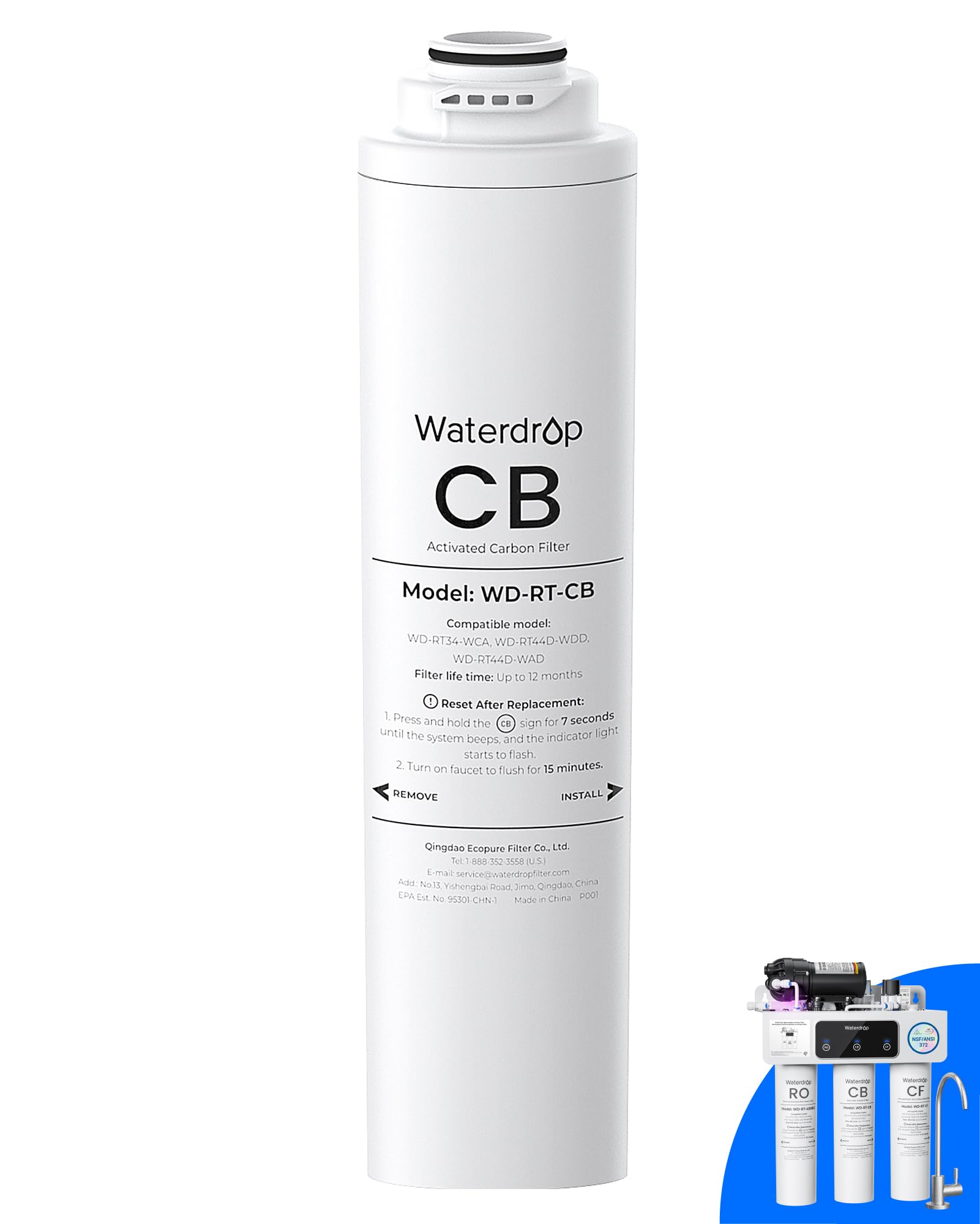 Waterdrop RT-CB Filter, Replacement for T3-C & T4-A RO System
