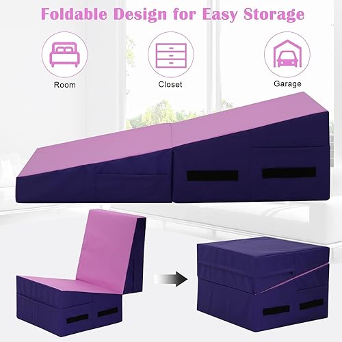 Miniatura 4 de Colchoneta de gimnasia inclinada de 48 x 24 x 14 pulgadas, vaso octágono plegable con superficie antideslizante de PVC y asas, tapete con forma de
